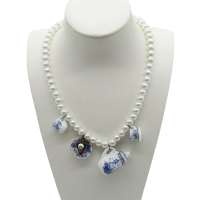Pearl Necklace with Miniature Porcelain (blue white)