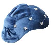 Steel Blue Velvet Half Hat / Fascinator with Beads & Bow - Kopie