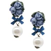 Stud earrings with light blue roses & pearl