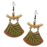 Earrings with bamboo and palm leaf