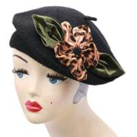 Black beret with Leo pattern flower