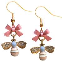 Earrings with pink light blue small bees with rhinestones