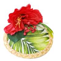Fascinator with red hibiscus blossom