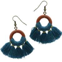 Earrings with fringes in petrol blue