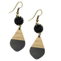 Black & rose - wood & acrylic - earrings
