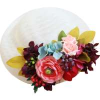 Light big Hat with mixed flowers in purple, petrol, pink to change