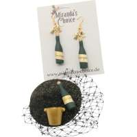 Champus set: mini hat & earrings with champagne bottle