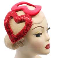 Half Hat with Velvet & Sequins Open Hearts