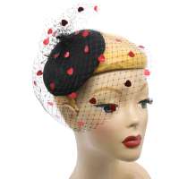 Black fascinator with veil and hearts