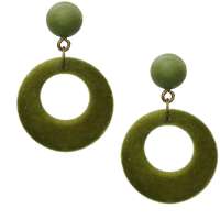 Earrings with olive green ring - velvet covered