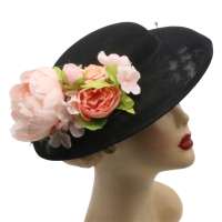 Black big hat with light pink flowers to change