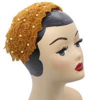 Mustard half hat with lace - big fascinator in vintage look