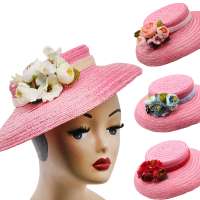 Pink Mushroom Straw Hat with Flower of Choice
