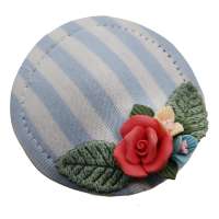 Mini Fascinator with blue and white stripes and flowers