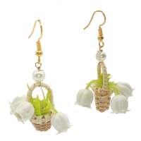 Earrings with lily of the valley in basket