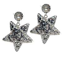 Silver Star - earstuds with glitter & rhinestone