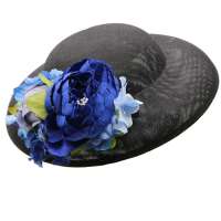 Black big hat with blue exchangeable corsage flower