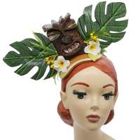 Tiki Queen big fascinator with palm leaves & frangipani flowers