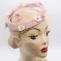 Pink mesh hat "Whimsy" with small flowers