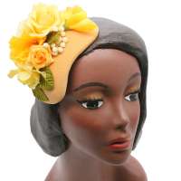 Yellow Fascinator/ small Half Hat with flowers