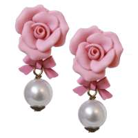 Earstuds with pearl & large pink rose