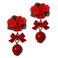 Earrings with roses & red pearl