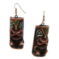 Earrings with painted tiki figure