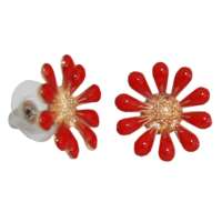 Red blossoms made of enamel - earstuds