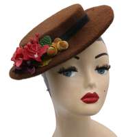 Small hat made of wool fabric in brown in vintage style - model Daisy
