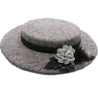 Grey Small Boater hat made of wool fabric  in vintage style 