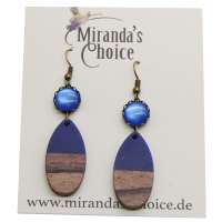 Blue acrylic & wood - Earrings