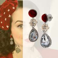 Velvet Covered Earrings with Rhinestone Pendant - Miss Betty Raven