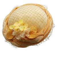 Yellow Velveteen Circle Hat - round velvet hat with net and flowers