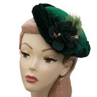 Dunkelgrüner runder Vintage Hut aus Samt - Velveteen Circle Hat