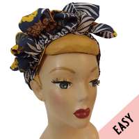 Blue Easy Turban with colorful Hawaii print - pre-tied, with lots of volume