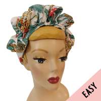 White Easy Turban with colorful hawaii pattern - pre-tied, with lots of volume