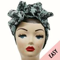 Mint EASY Turban with rose pattern - pre-tied, with velcro