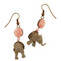 Split Elephant & pink Flower Earrings