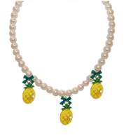 Pearl Necklace with Pineapple Pendants in Enamel