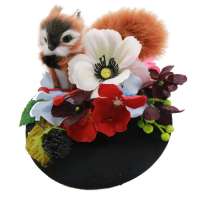 Black Fascinator with Squirrel and colourful Flowers