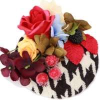 Houndstooth Fascinator in Black/White with colourful Flowers