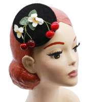 Black Fascinator with Cherry Twig and Flowers