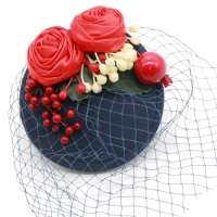 Blue Veil and Red Roses Fascinator (Birdcage)