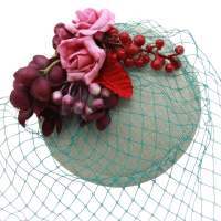 Mint green veil fascinator (birdcage) with lilac roses