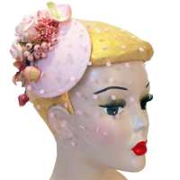 Pink Fascinator with Flowers and Polka Dot Veil
