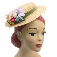 Flat straw hat & pastel flowers (changeable bouquet)