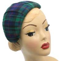 Large Half Hat Pleated- Tartan Blue