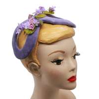 Infinity Hat with purple velvet and flowers - vintage style Bandeau hat