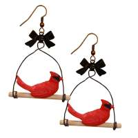 Bird on a stick earrings - red cardinal