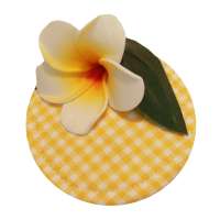 Yellow Checked Mini Fascinator with Hawaiian Flower (Frangipani)